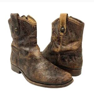 Frye Melissa Button Distressed Leather Glazed Short Zipper Boots - Size 7.5